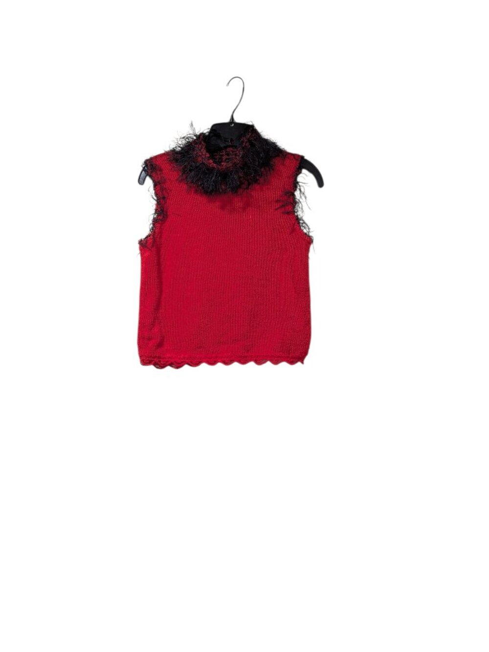 Handmade by John Schultz Red Knit Feathered Scalloped Hem Top Whimsygoth Sz S